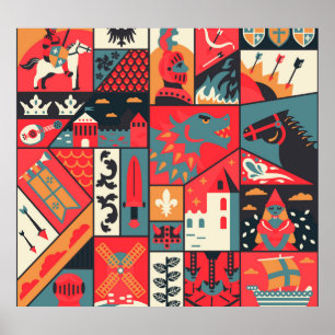 Poster Elegância medieval: Design de padrão sem costura