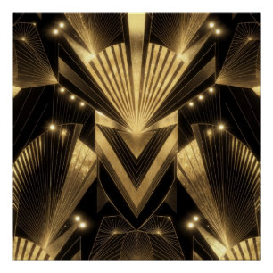Pôster Elegância Moderna em Folha de Ouro Neo Art Déco