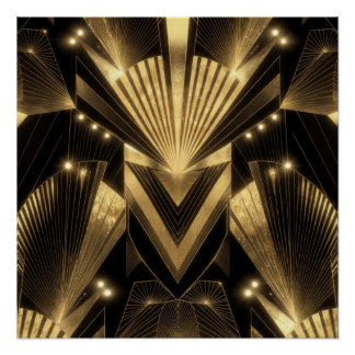 Pôster Elegância Moderna em Folha de Ouro Neo Art Déco