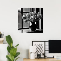 "Elegância monocromática: Tulipas brancas pretas c