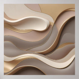 Poster Elegância neutra do Abstrato - Fluxo 3D em camadas