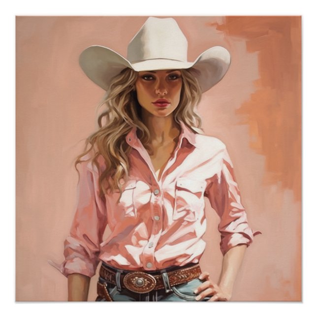 Pôster Elegância Ocidental: Arte Muralha de Cowgirl (Frente)