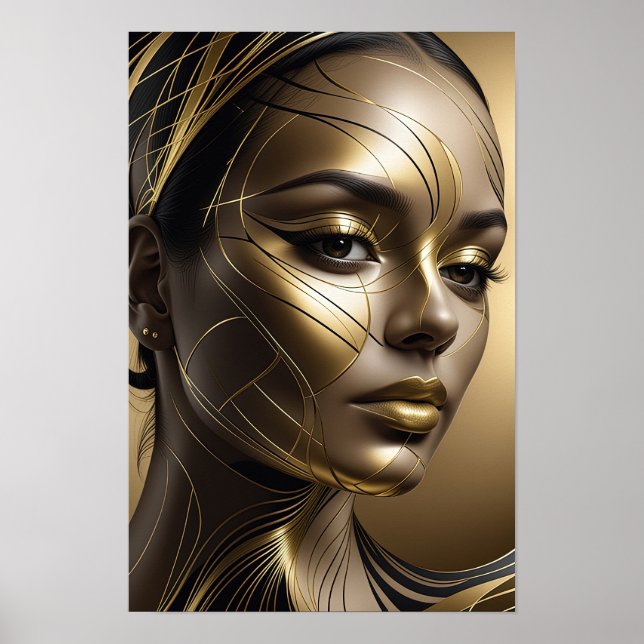 Poster Elegância ouro: Arte Abstrato moderna feminina (Frente)