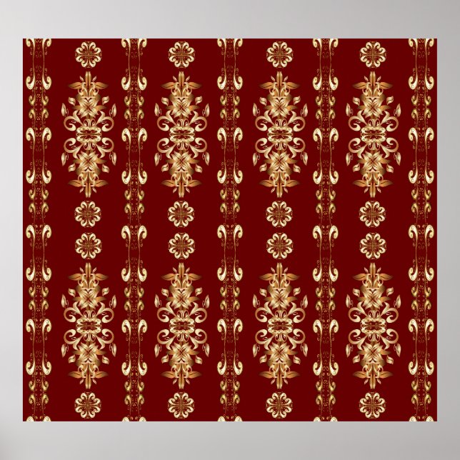 Poster Elegância ouro: Padrão Oriental Clássico. (Frente)