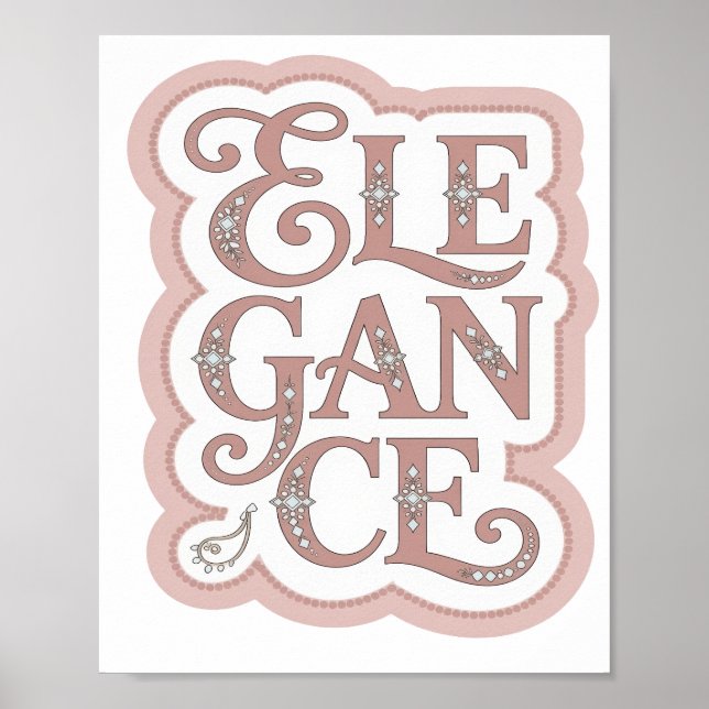 Poster ELEGÂNCIA Rosa JOCOSA Arte de Texto 3D (Frente)