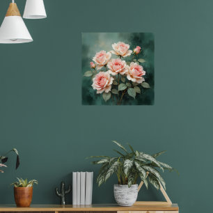 Poster Elegância Rosa Rubor sobre Jade Profundo