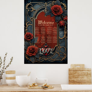 Poster Elegância steampunk vintage rosas do amor em mecan