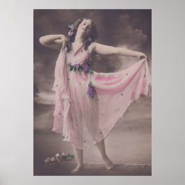 Poster Elegância Vintage em Vestido Floral Rosa