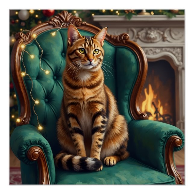 Pôster Elegant Abyssinian Cat Regal Holiday Portrait Art (Frente)