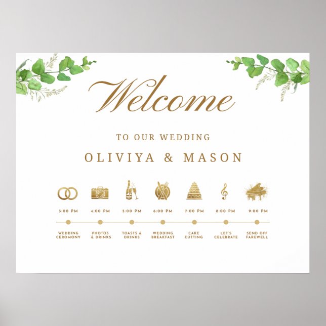 Poster Elegant and Minimal Wedding Order of Events Sign  (Frente)