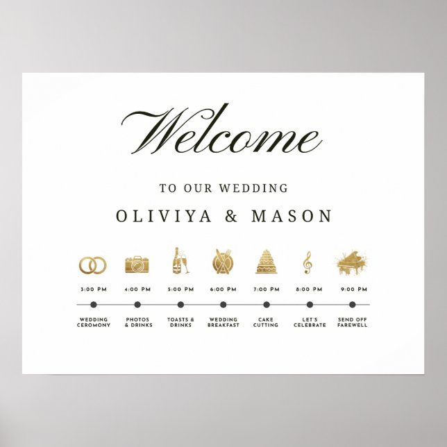 Poster Elegant and Minimal Wedding Order of Events Sign (Frente)