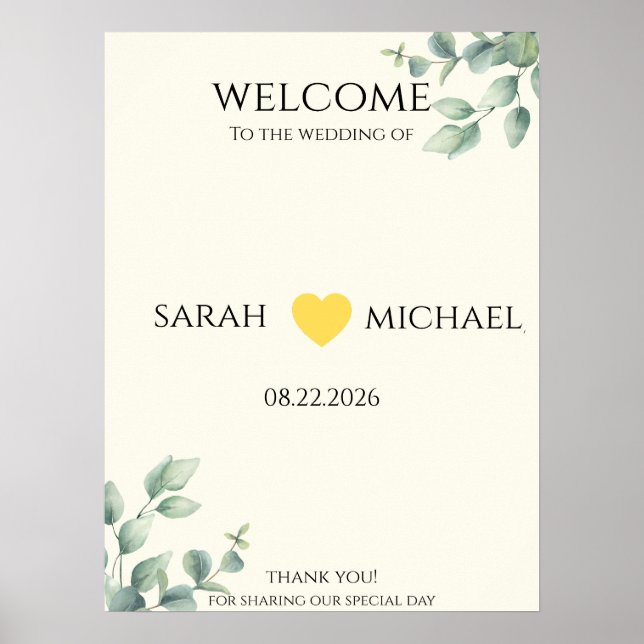 Poster Elegant and minimalist Wedding Welcome Sign (Frente)