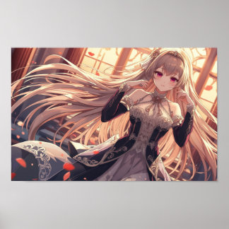 Poster Elegant Anime Girl in Vintage Fantasy Dress – Roma