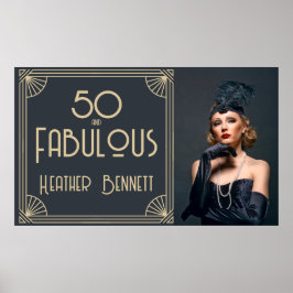 Poster Elegant Art Deco 50 and Fabulous Birthday