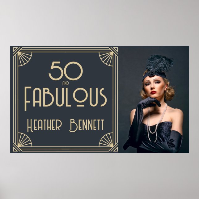 Poster Elegant Art Deco 50 and Fabulous Birthday (Frente)