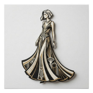 Pôster Elegant Art Deco Fashion Papercut Sculpture Illust