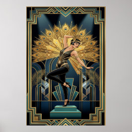 Poster Elegant Art Deco Maple Tree Silhouette Gold