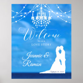 Poster Elegant Beach, Couple & Chandelier Welcome Sign