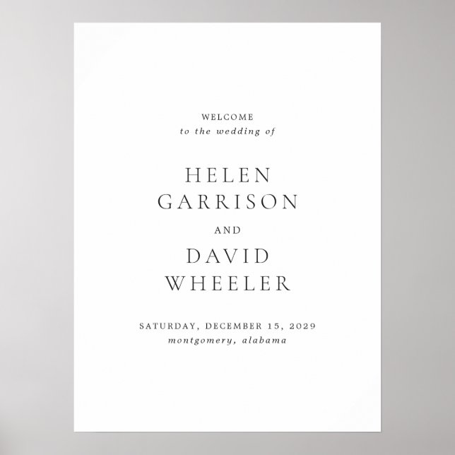 Poster Elegant Black and White Wedding Welcome Sign (Frente)