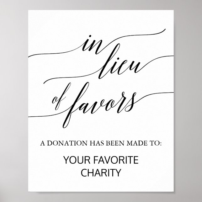 Poster Elegant Black Calligraphy In Lieu Of Favors Sign (Frente)