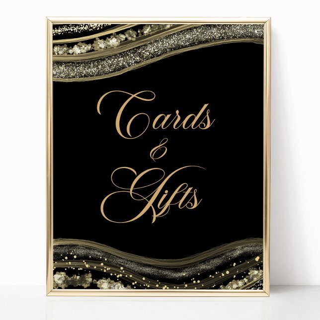 Poster Elegant Black Gold Agate Cards & Gifts Sign (Criador carregado)