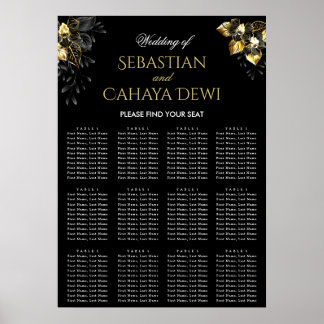 Poster Elegant black & gold summer wedding seating chart