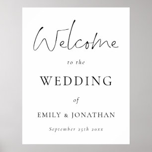 Poster Elegant Black Script White Welcome to Wedding