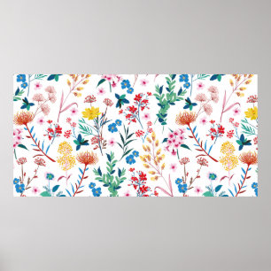 Poster Elegant Blooming Garden floral in small hand draw 