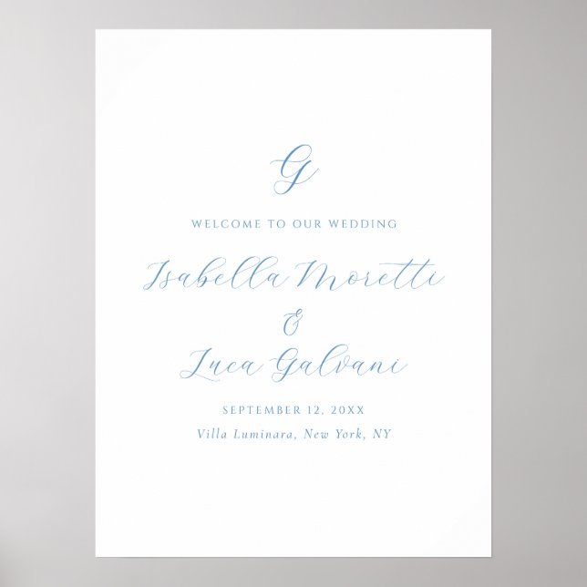 Poster Elegant Blue and White Coastal Chic Wedding (Frente)