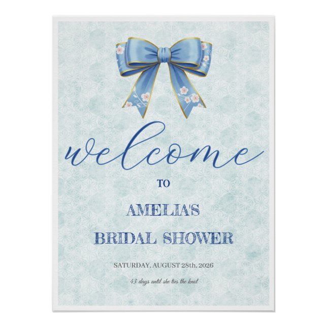 Pôster Elegant Blue Bow Engagement Party Invitation (Frente)