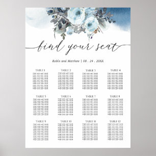 Poster Elegant Blue Floral Wedding Seating Chart Sign