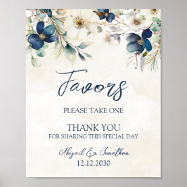 Poster Elegant Blue Floral Winter Wedding Favors Sign