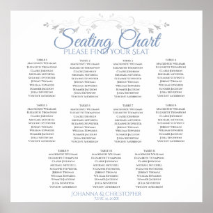 Poster Elegant Blue & Gray 11 Table Wedding Seating Chart