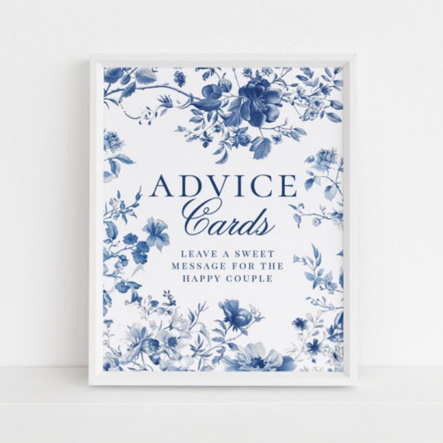 Poster Elegant Blue Toile Chinoiserie Advice Cards Sign (Criador carregado)