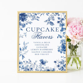 Poster Elegant Blue Toile Chinoiserie Cupcake Flavor Sign