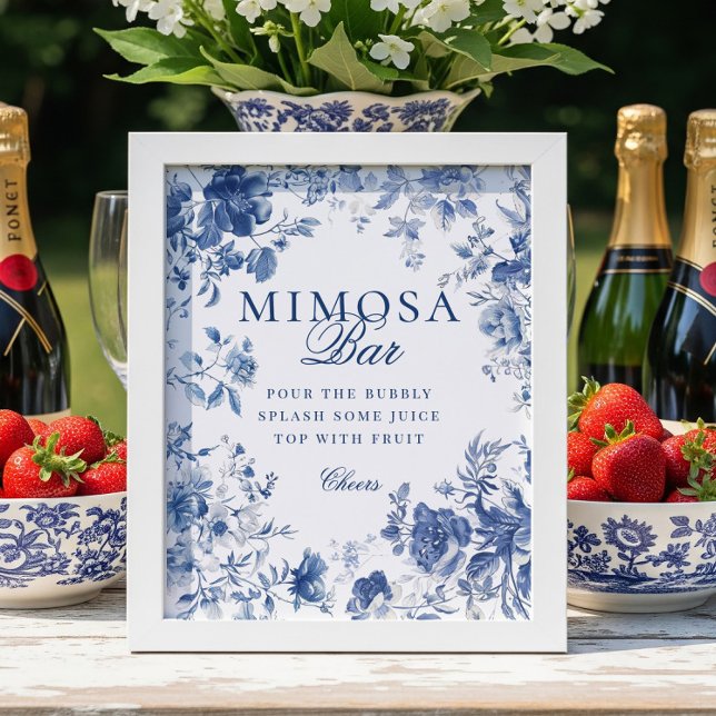 Poster Elegant Blue Toile Chinoiserie Mimosa Bar Sign (Criador carregado)