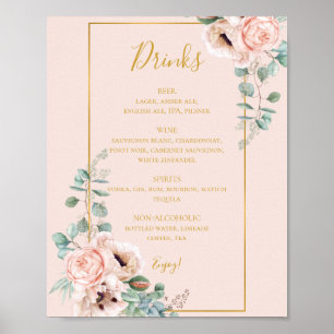 Poster Elegant Blush Floral   Pastel Wedding Drinks Menu