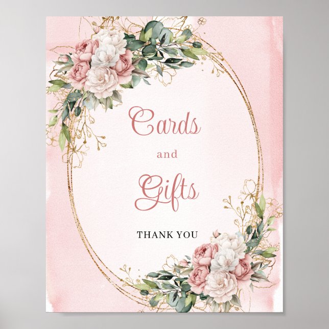 Poster Elegant Blush Pink Floral Gold Glitter Cards Gifts (Frente)