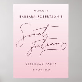 Poster Elegant Blush Pink Ombre Script Sweet Sixteen