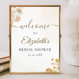 Poster Elegant Boho Bridal Shower with Beige and Golden 