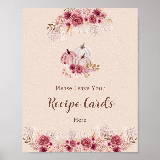 Poster Elegant Boho Fall Leave Your Recipe Card Here (Frente)