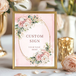 Poster Elegant Boho Rose Gold Floral Custom Sign
