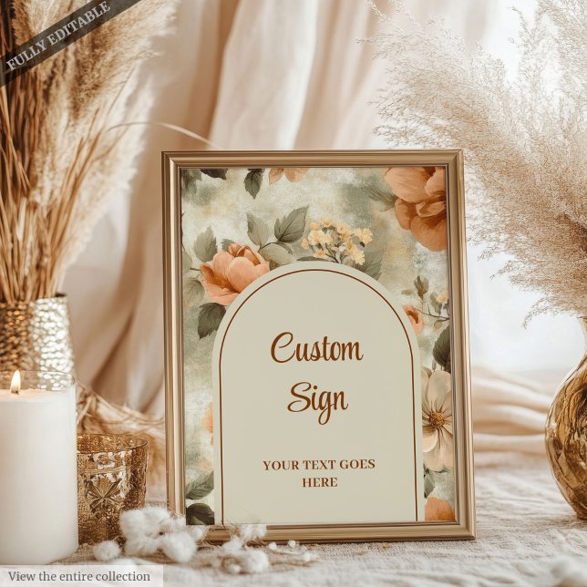 Poster Elegant Boho Terracotta Ivory Sage Floral Custom (Elegant Terracotta Ivory Sage Floral Custom Wedding Sign)