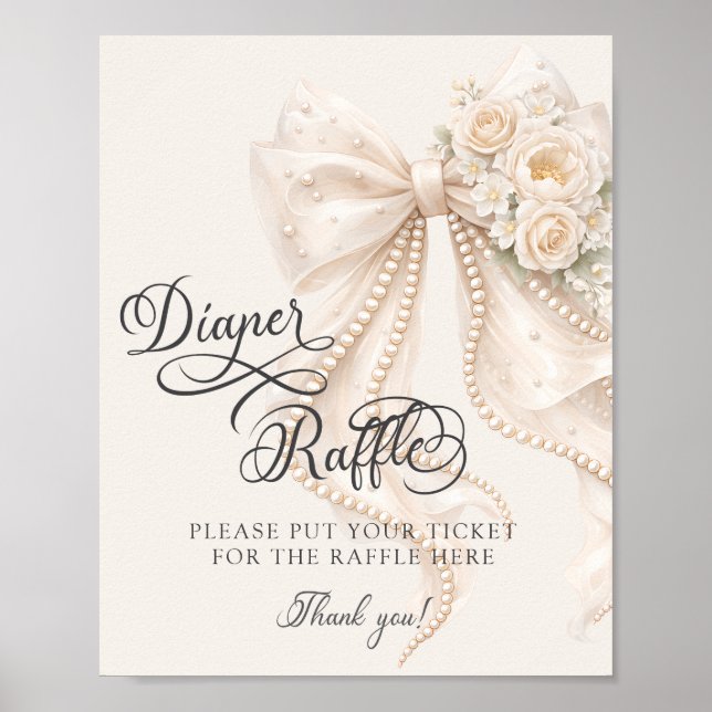 Poster Elegant Bow Floral Baby Shower Diaper Raffle (Frente)