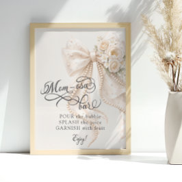 Poster Elegant Bow Floral Baby Shower Mom-osa Bar