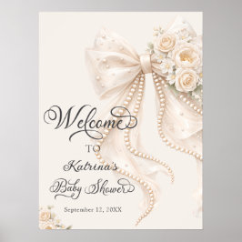 Poster Elegant Bow Floral Girl Baby Shower Welcome