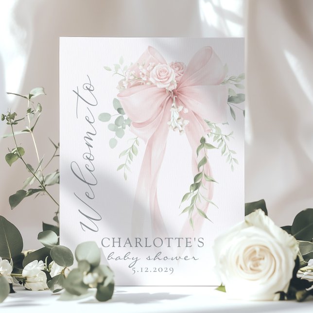 Poster Elegant Bow Neutral Baby Shower Welcome (Criador carregado)