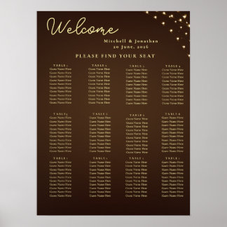 Poster Elegant Brown & Gold Light Wedding Seating Chart