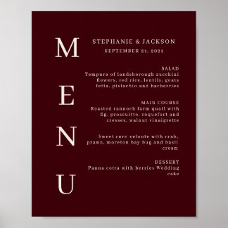 Poster Elegant Burgundy & Ivory Wedding Bar Menu
