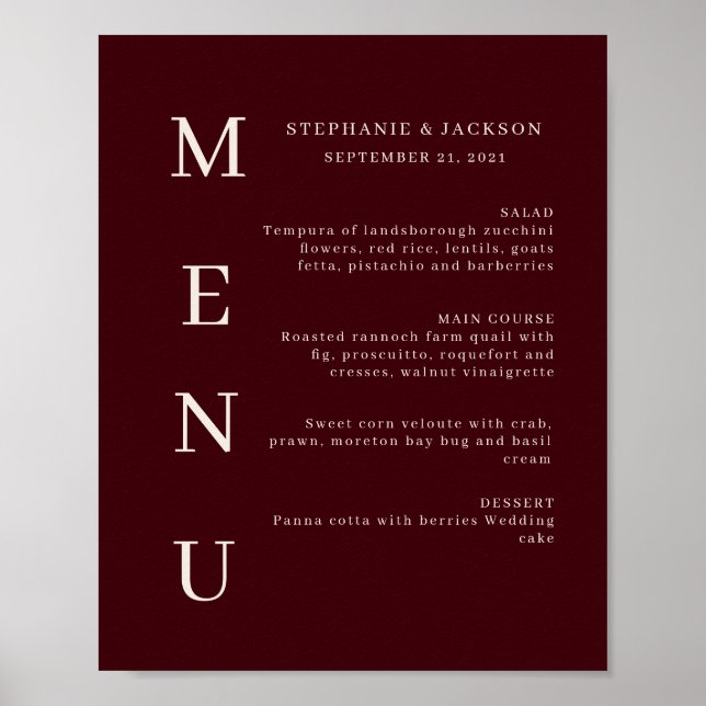 Poster Elegant Burgundy & Ivory Wedding Bar Menu (Frente)